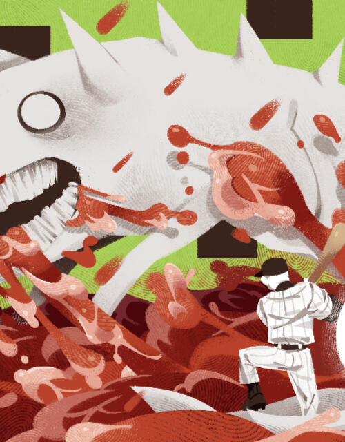 Artwork of The Batter fighting a Troquantary in Zone 1 from the game OFF