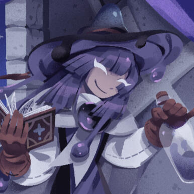 Artwork of Prune Juice Cookie holding a book and potion